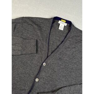 Barneys New York Cardigan XXL Classic Extra Fine Merino Wool Navy Luxury